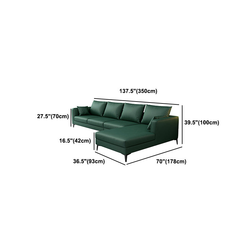 Square Arm Sectionals,137.8" L, Pillowed Back Faux Leather Cushions Sectional in Green