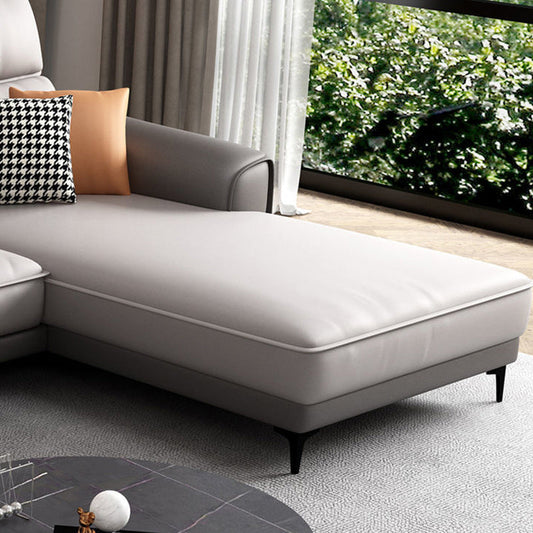 Faux Leather Square Arm Sectionals, 137" L Sectional Grey With Cushions Metal Legs