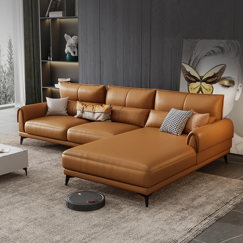 Modern Tight Back Genuine Leather Sectionals, 67.72" W  Sectional Sofa  in Brone