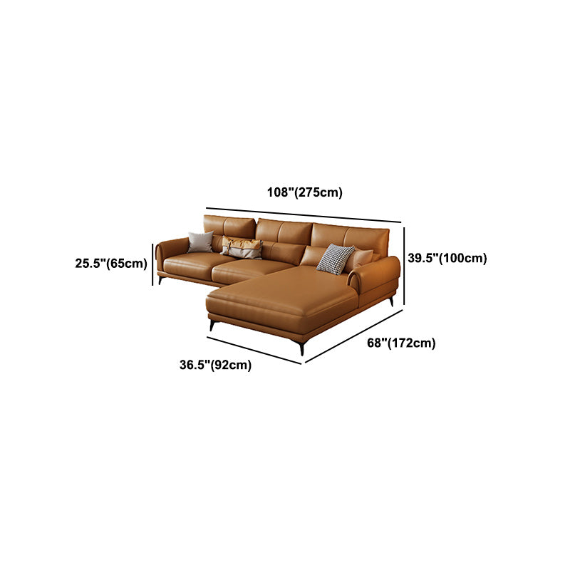 Modern Tight Back Genuine Leather Sectionals, 67.72" W  Sectional Sofa  in Brone