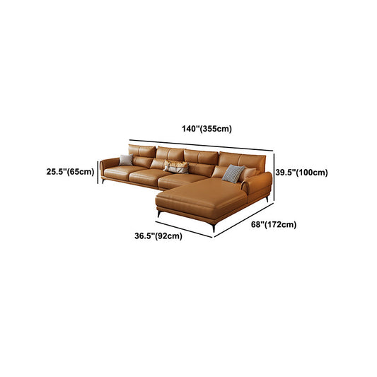 Modern Tight Back Genuine Leather Sectionals, 67.72" W  Sectional Sofa  in Brone