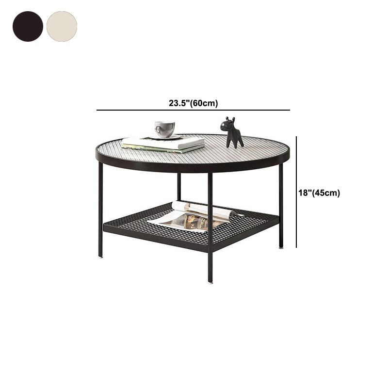 Modern Glass Top Cocktail Table with 4 Steel Legs and Storage Shelf