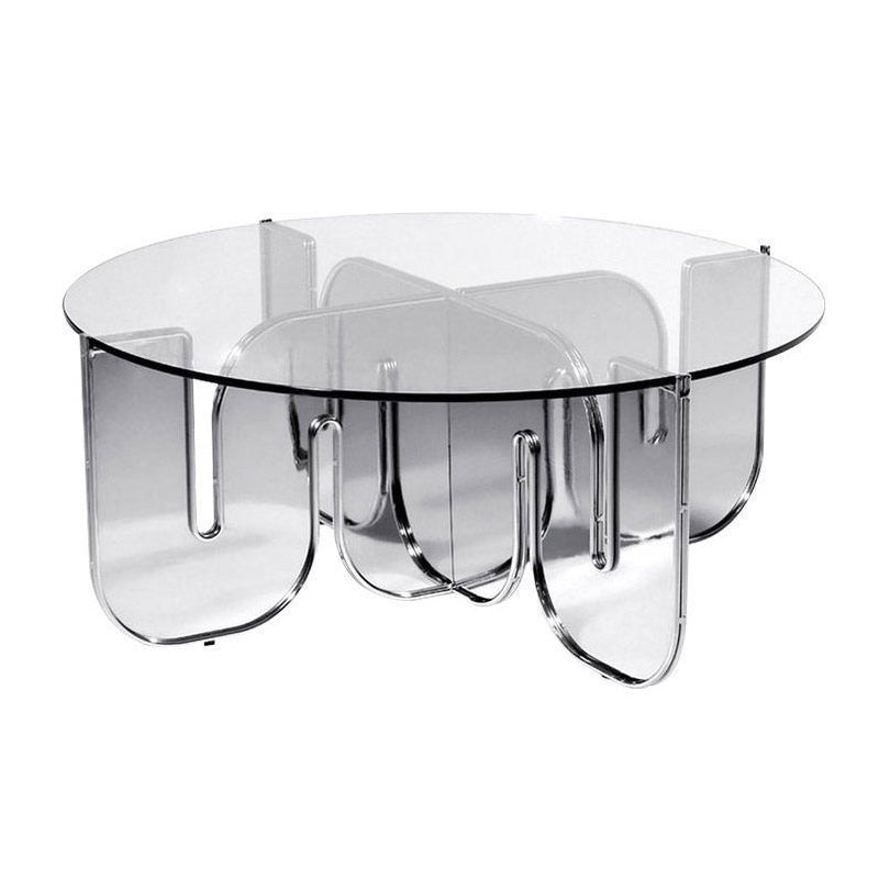 Round Glass Top Coffee Table with Cross Acrylic Base Cocktail Table Silver Clear Clearhalo 'Coffee & Accent Tables' 'Coffee Tables' 'coffee_tables' 'furn' 'furn_coffee_tables' 'Furniture' 'Living Room Furniture' 5859772