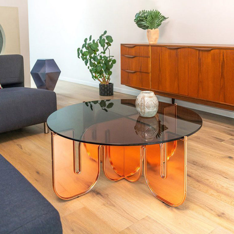 Round Glass Top Coffee Table with Cross Acrylic Base Cocktail Table Clearhalo 'Coffee & Accent Tables' 'Coffee Tables' 'coffee_tables' 'furn' 'furn_coffee_tables' 'Furniture' 'Living Room Furniture' 5859776