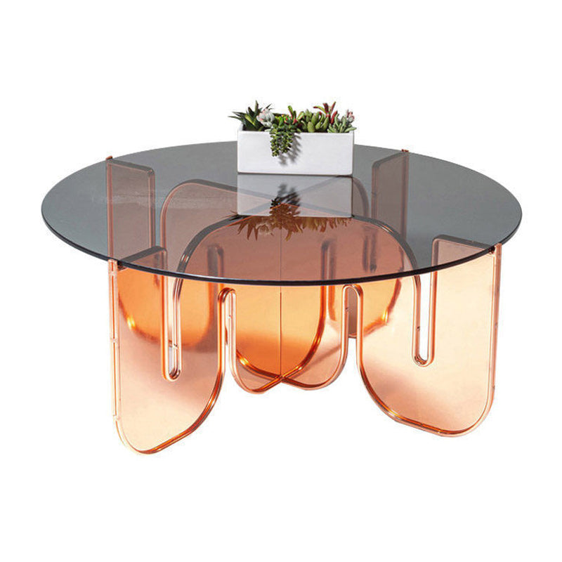 Round Glass Top Coffee Table with Cross Acrylic Base Cocktail Table Clearhalo 'Coffee & Accent Tables' 'Coffee Tables' 'coffee_tables' 'furn' 'furn_coffee_tables' 'Furniture' 'Living Room Furniture' 5859777