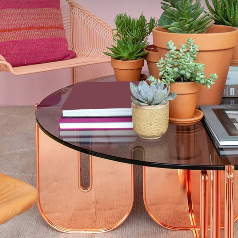 Round Glass Top Coffee Table with Cross Acrylic Base Cocktail Table Clearhalo 'Coffee & Accent Tables' 'Coffee Tables' 'coffee_tables' 'furn' 'furn_coffee_tables' 'Furniture' 'Living Room Furniture' 5859779