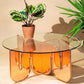 Round Glass Top Coffee Table with Cross Acrylic Base Cocktail Table Clearhalo 'Coffee & Accent Tables' 'Coffee Tables' 'coffee_tables' 'furn' 'furn_coffee_tables' 'Furniture' 'Living Room Furniture' 5859780