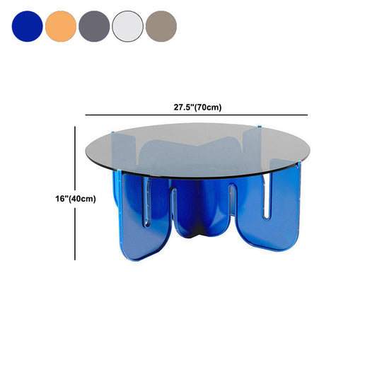 Round Glass Top Coffee Table with Cross Acrylic Base Cocktail Table