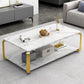 Glam Frame Coffee Table Slate Rectangular Cocktail Table with Storage Shelf