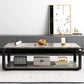 Glam Frame Coffee Table Slate Rectangular Cocktail Table with Storage Shelf