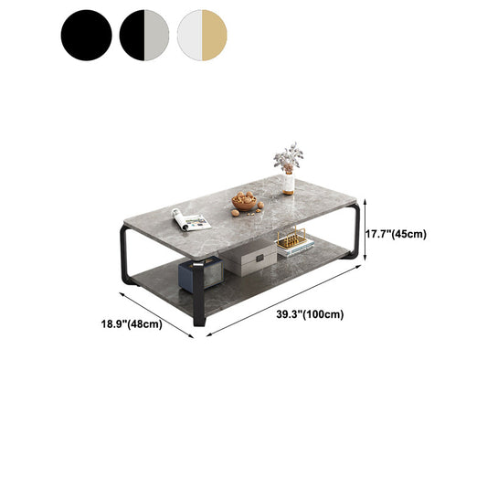 Glam Frame Coffee Table Slate Rectangular Cocktail Table with Storage Shelf
