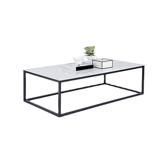 Glam Rectangle Coffee Table with White Marble Top and Iron Frame