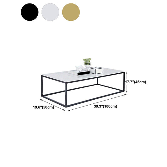 Glam Rectangle Coffee Table with White Marble Top and Iron Frame