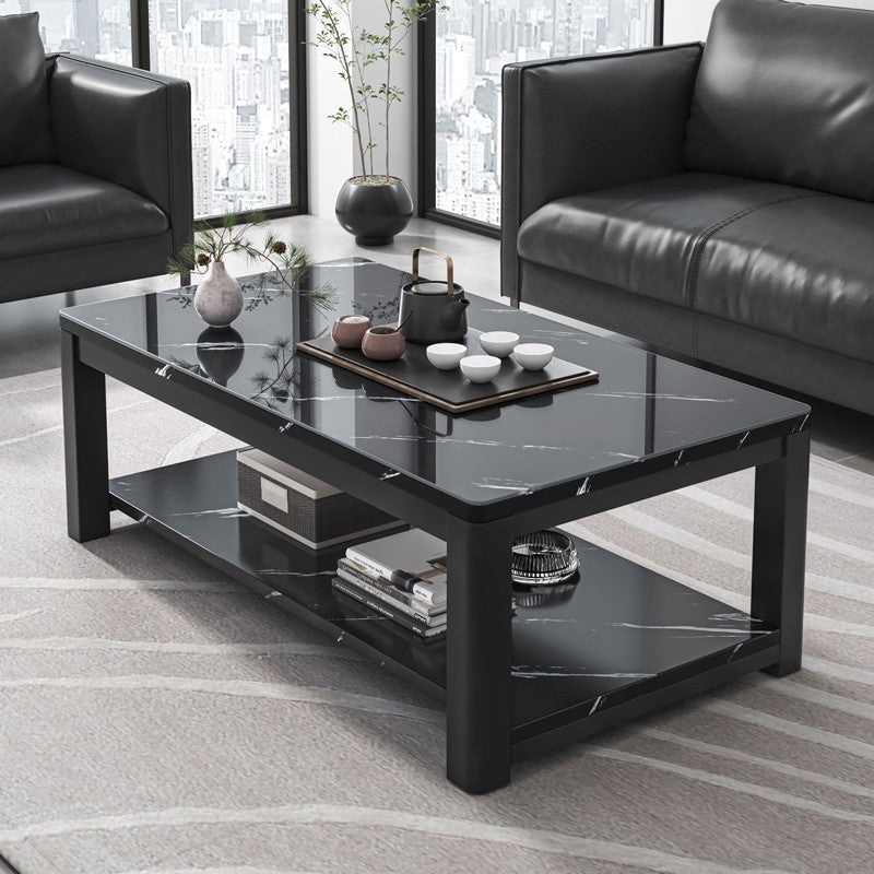 Glam Frame Salontafel Leisteen Cocktailtafel met Opbergplank voor Woonkamer