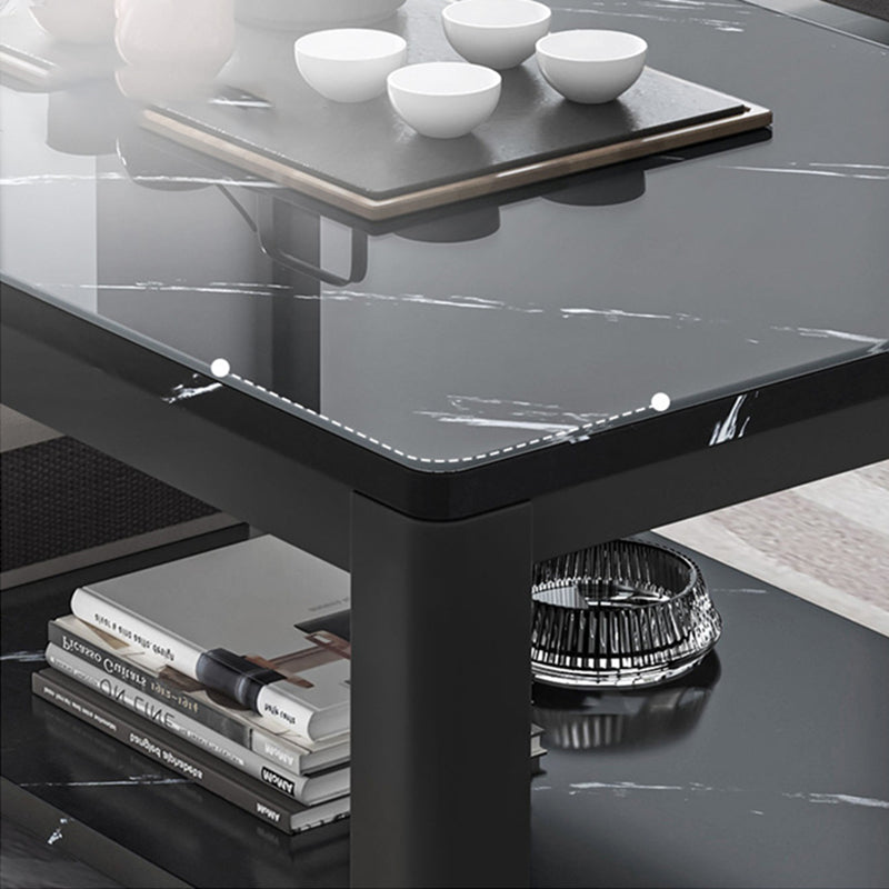 Glam Frame Salontafel Leisteen Cocktailtafel met Opbergplank voor Woonkamer