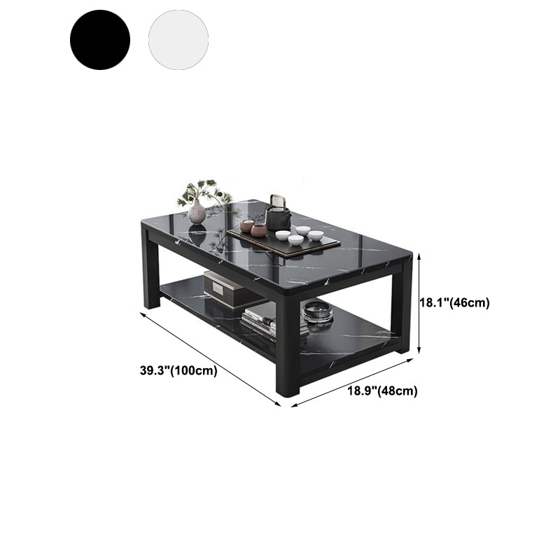 Glam Frame Salontafel Leisteen Cocktailtafel met Opbergplank voor Woonkamer