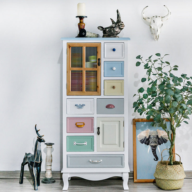 Contemporary 8- Drawer Wooden Cabinet , 2-door Rectangle Accent Cabinet 24.4"L x 15"W x 54.3"H White Clearhalo 'Cabinets & Chests' 'cabinets_chests' 'furn' 'furn_cabinets_chests' 'Furniture' 'Living Room Furniture' 5860668