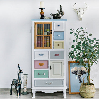 Contemporary 8- Drawer Wooden Cabinet , 2-door Rectangle Accent Cabinet 24.4"L x 15"W x 54.3"H White Clearhalo 'Cabinets & Chests' 'cabinets_chests' 'furn' 'furn_cabinets_chests' 'Furniture' 'Living Room Furniture' 5860668