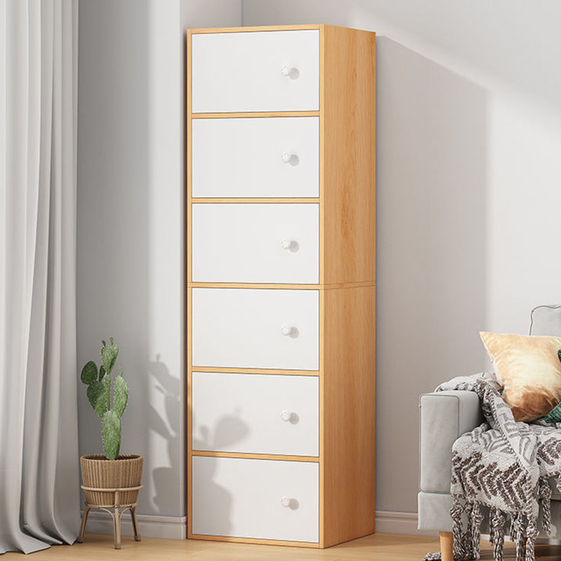 Contemporary 15.74" Wooden Cabinet , Rectangle Accent Cabinet 15.7"L x 9.8"W x 59.8"H Natural Wood White Clearhalo 'Cabinets & Chests' 'cabinets_chests' 'furn' 'furn_cabinets_chests' 'Furniture' 'Living Room Furniture' 5860692