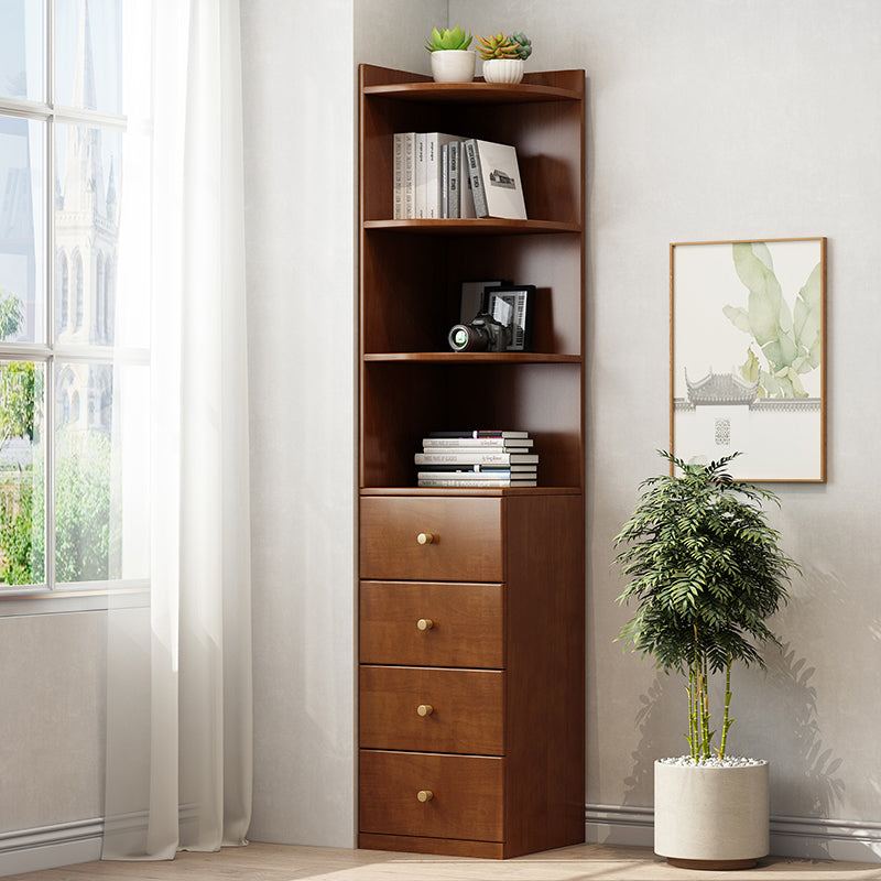 Contemporary 73.23"Tall Corner Chest, 4- Drawer Wood Accent Chest Walnut Clearhalo 'Cabinets & Chests' 'cabinets_chests' 'furn' 'furn_cabinets_chests' 'Furniture' 'Living Room Furniture' 5860799