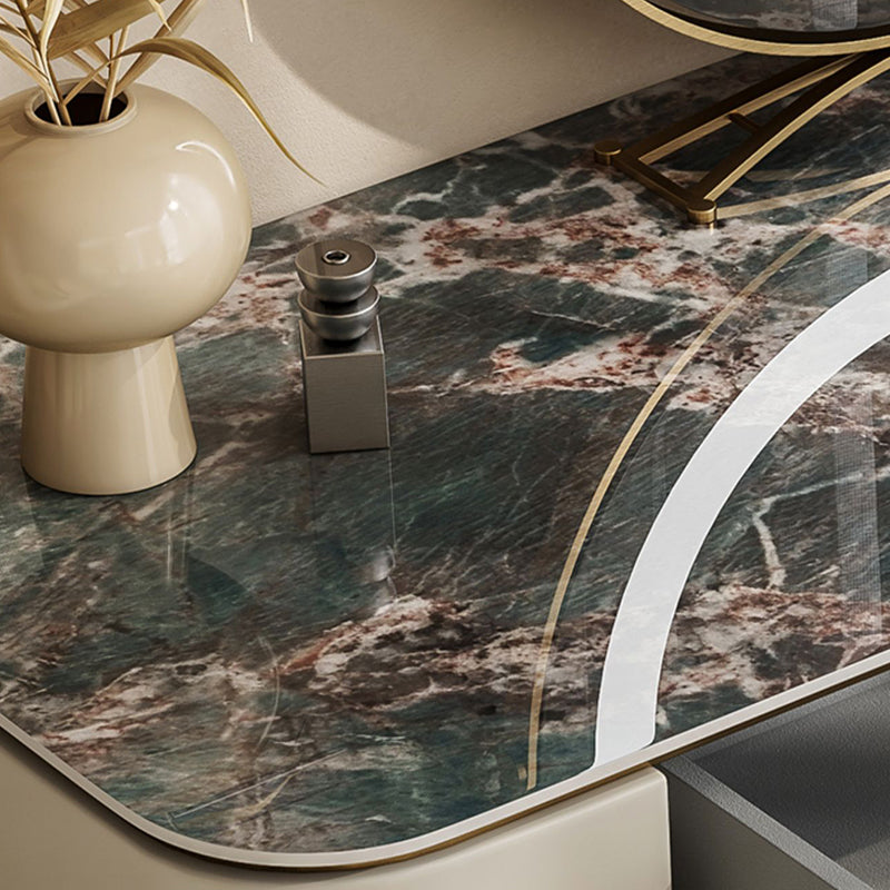 Glam Massivholz Waschtisch und Stuhl -Set -Schiefer -Top -Make -up -Zähler