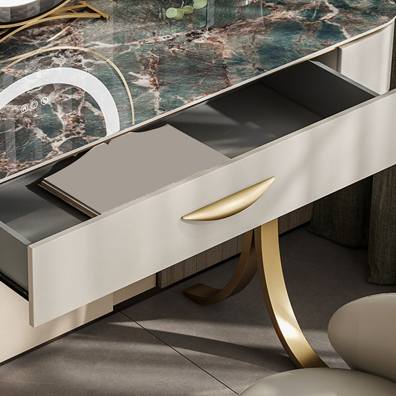 Glam Massivholz Waschtisch und Stuhl -Set -Schiefer -Top -Make -up -Zähler