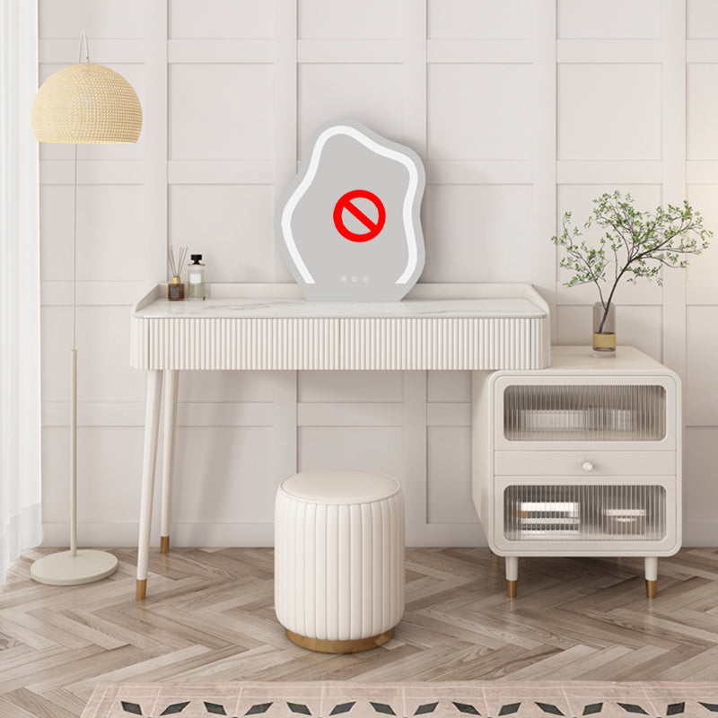 Glam White Vanity Dressing Table Slate Top Makeup Vanity Desk