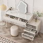 Glam White Vanity Dressing Table Slate Top Makeup Vanity Desk