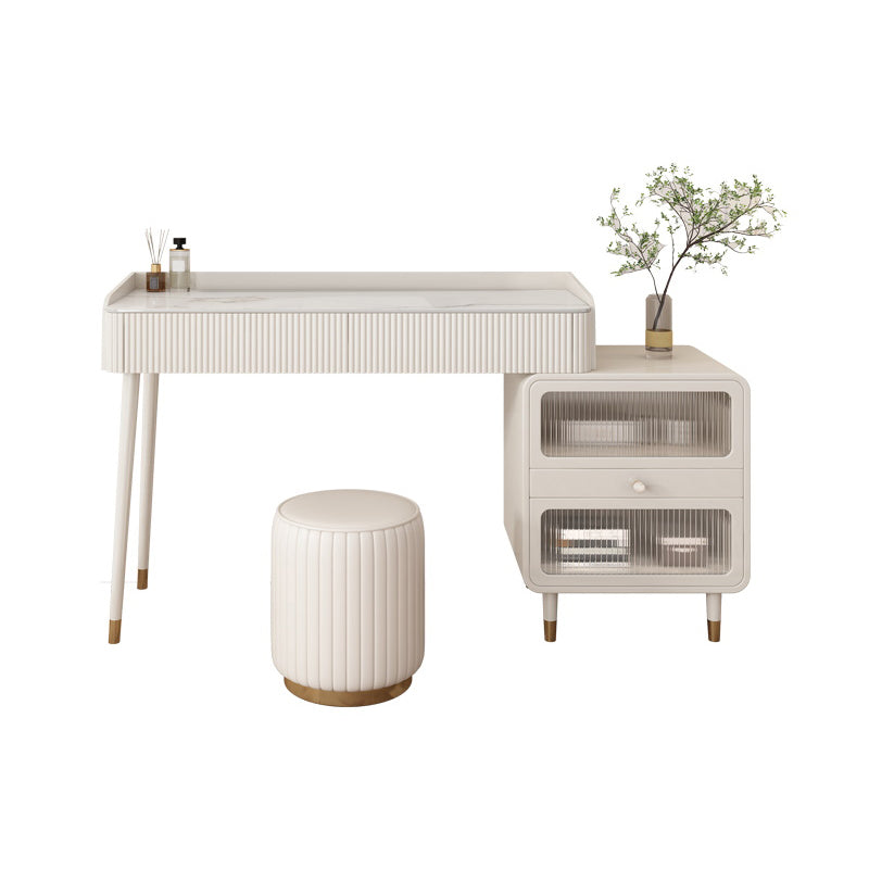 Glam White Vanity Dressing Table Slate Top Makeup Vanity Desk