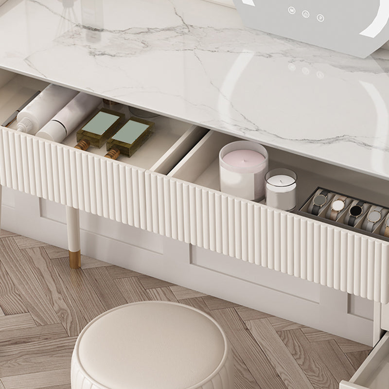 Glam White Vanity Dressing Table Slate Top Makeup Vanity Desk