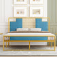 Glam Metal and Upholstered Open-Frame Bed with Headboard and Footboard