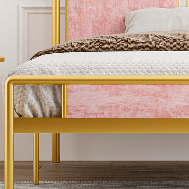 Glam Metal and Upholstered Open-Frame Bed with Headboard and Footboard