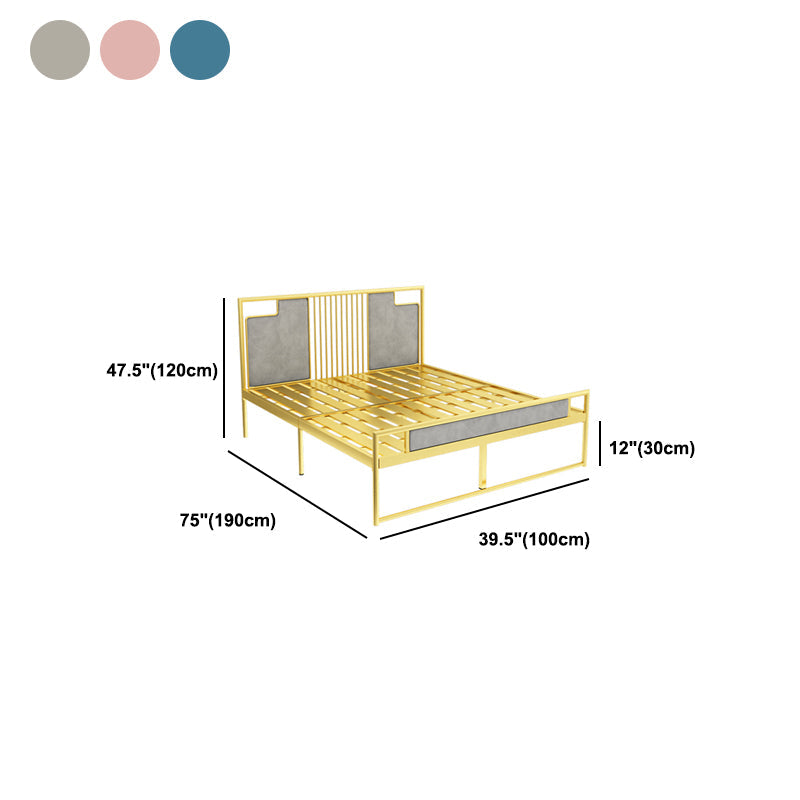 Glam Metal and Upholstered Open-Frame Bed with Headboard and Footboard