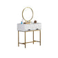 Mesa de tocador de madera/hierro en tocador blanco Glam 31.5 "H con espejo y taburetes
