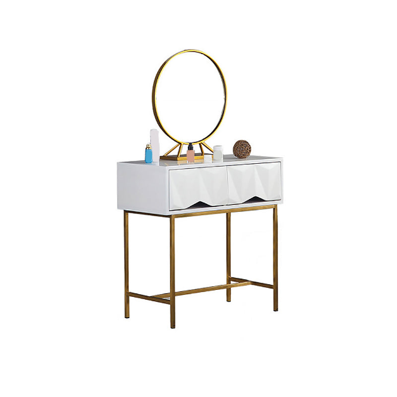 Mesa de tocador de madera/hierro en tocador blanco Glam 31.5 "H con espejo y taburetes