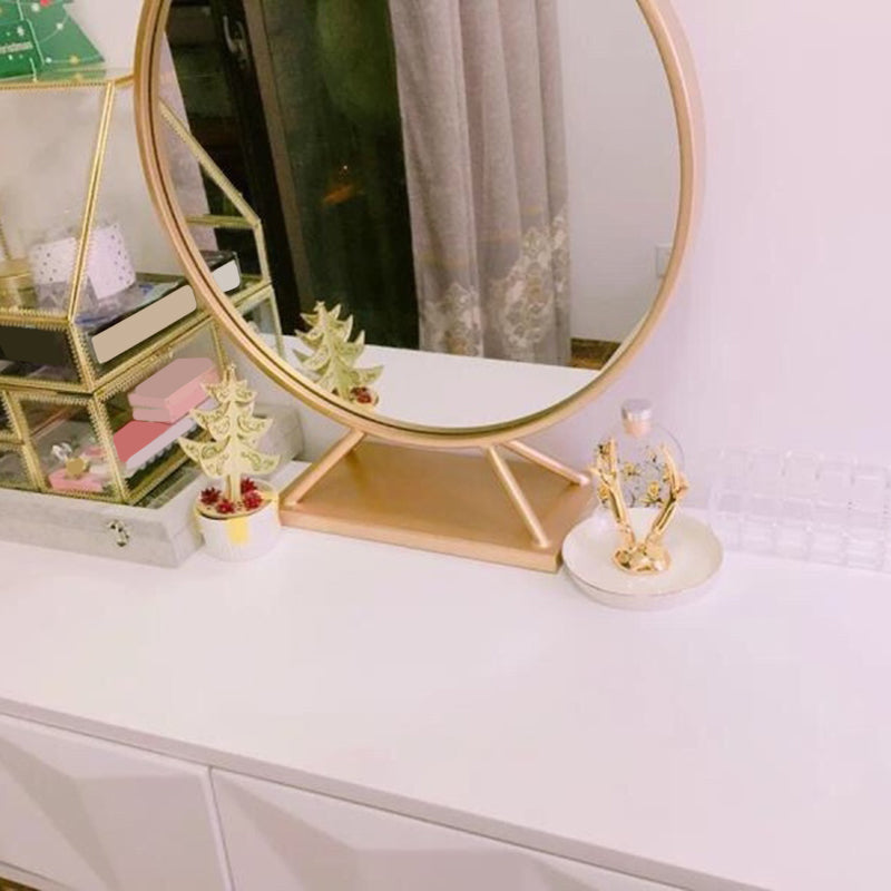 Mesa de tocador de madera/hierro en tocador blanco Glam 31.5 "H con espejo y taburetes