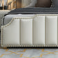 Contemporary Wood and Upholstered Panel Bed with Nailhead Trim