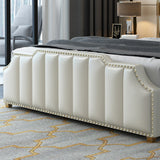 Contemporary Wood and Upholstered Panel Bed with Nailhead Trim
