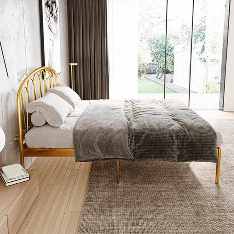 Glam Open-Frame Bed with Arched Headboard, 48" Tall Metal Bed Full XL Gold Clearhalo 'Bedroom Furniture' 'Beds' 'furn' 'furn_beds' 'Furniture' 5861223