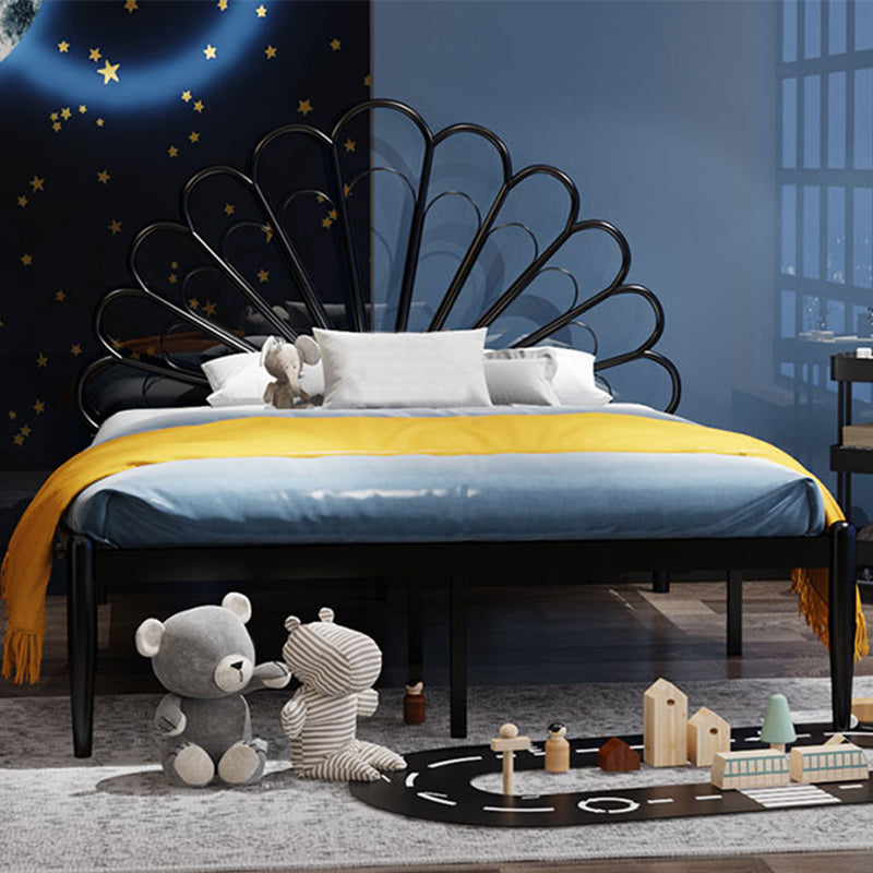 47" Tall Open-Frame Bed Glam Metal Standard Bed with Camelback Headboard