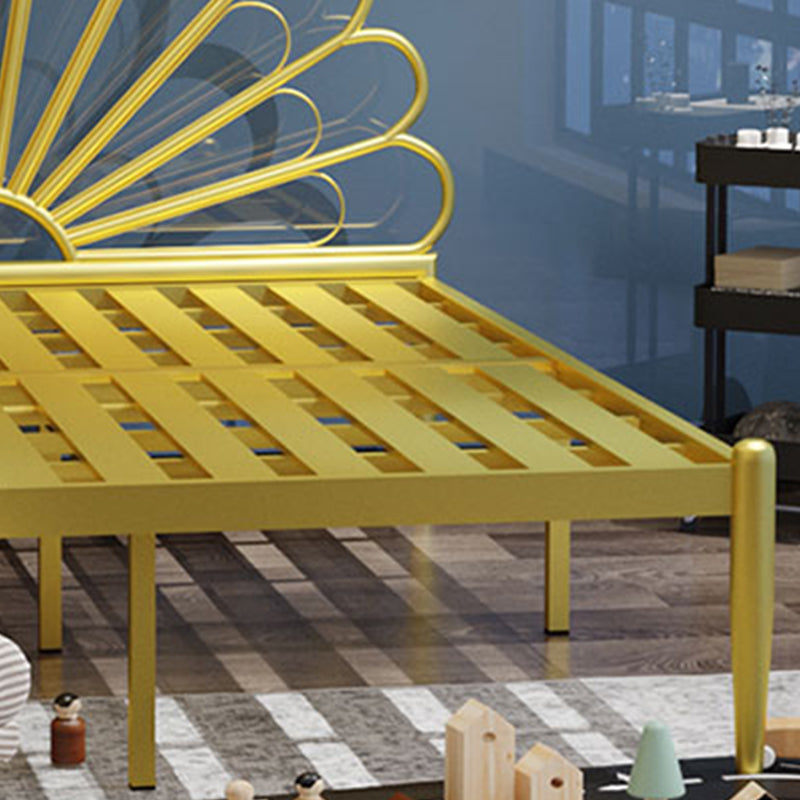 47" Tall Open-Frame Bed Glam Metal Standard Bed with Camelback Headboard