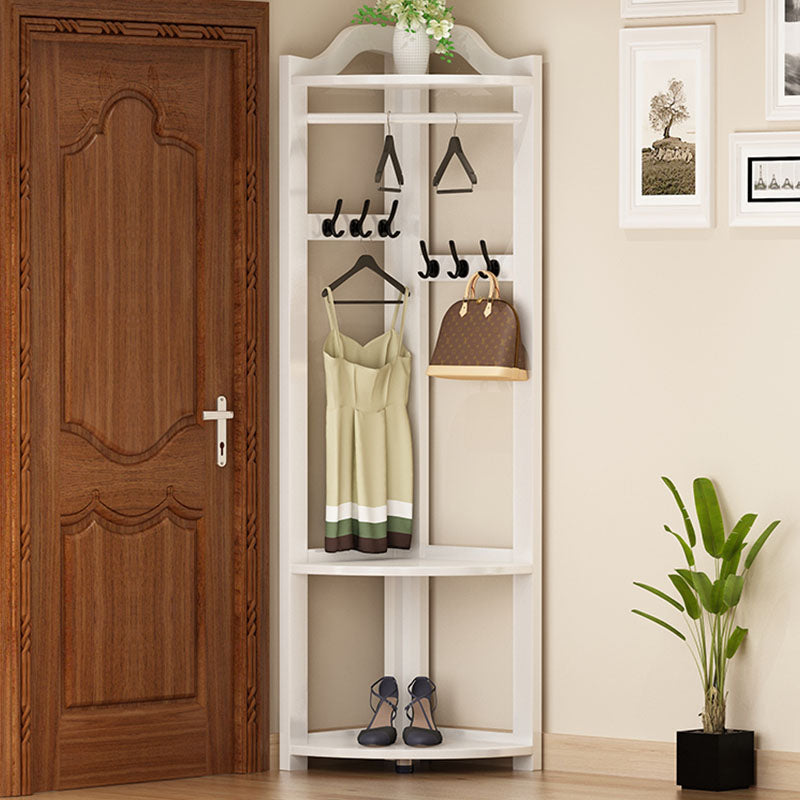 Modern Pine Wood Coat Hanger Hooks Storage Shelves Coat Rack in Living Room White Clearhalo 'Entry & Mudroom Furniture' 'furn' 'furn_hall_tree_coat_racks' 'Furniture' 'Hall Trees & Coat Racks' 'hall_tree_coat_racks' 5861692