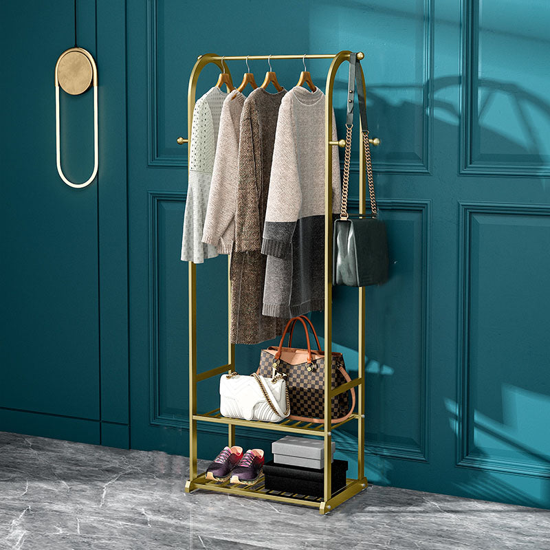 Modern Coat Hanger Storage Shelves Hall Tree Entry Hall Tree with Hooks 24"L x 16"W x 67"H Gold Clearhalo 'Entry & Mudroom Furniture' 'furn' 'furn_hall_tree_coat_racks' 'Furniture' 'Hall Trees & Coat Racks' 'hall_tree_coat_racks' 5862165