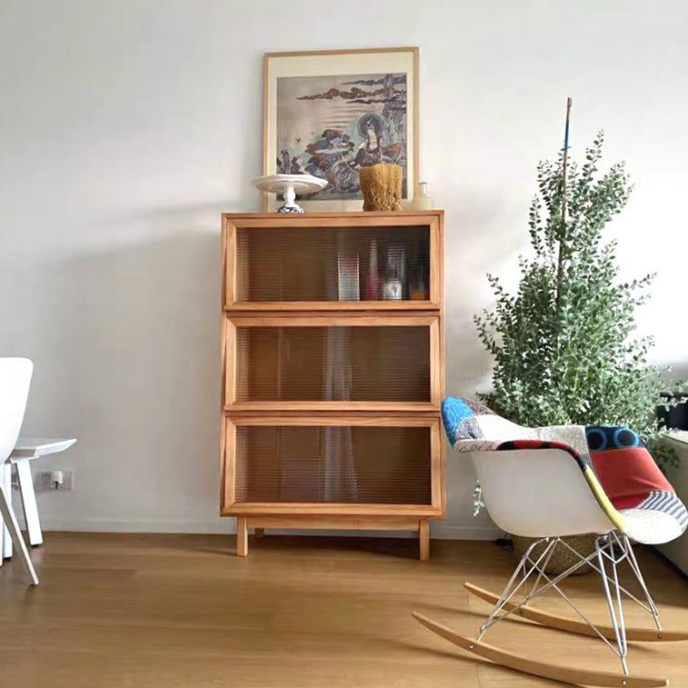Glass Door Pine Wood Sideboard Modern Server Cabinet with Storage for Kitchen 28"L x 16"W x 54"H Cherry Wood Clearhalo 'buffet_sideboard' 'Buffets & Sideboards' 'furn' 'furn_buffet_sideboard' 'Furniture' 'Kitchen & Dining Furniture' 5862263
