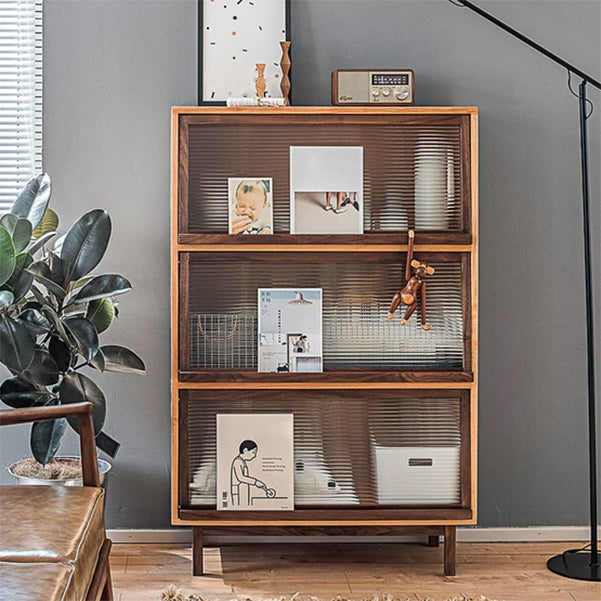 Glass Door Pine Wood Sideboard Modern Server Cabinet with Storage for Kitchen 35"L x 16"W x 54"H Cherry Wood Clearhalo 'buffet_sideboard' 'Buffets & Sideboards' 'furn' 'furn_buffet_sideboard' 'Furniture' 'Kitchen & Dining Furniture' 5862264