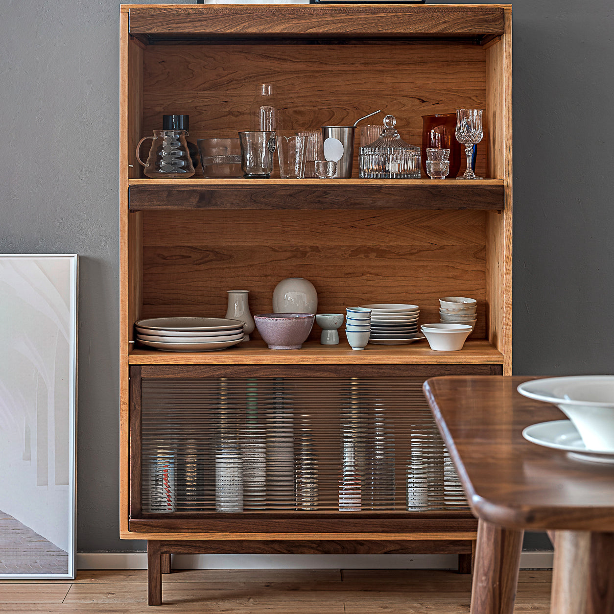 Glass Door Pine Wood Sideboard Modern Server Cabinet with Storage for Kitchen Clearhalo 'buffet_sideboard' 'Buffets & Sideboards' 'furn' 'furn_buffet_sideboard' 'Furniture' 'Kitchen & Dining Furniture' 5862266