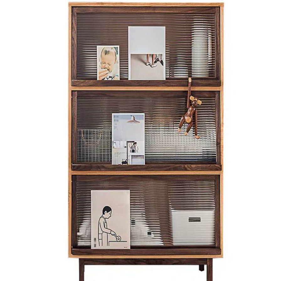 Glass Door Pine Wood Sideboard Modern Server Cabinet with Storage for Kitchen 28"L x 16"W x 54"H Walnut Clearhalo 'buffet_sideboard' 'Buffets & Sideboards' 'furn' 'furn_buffet_sideboard' 'Furniture' 'Kitchen & Dining Furniture' 5862267