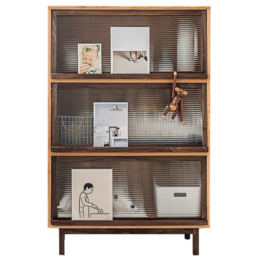Glass Door Pine Wood Sideboard Modern Server Cabinet with Storage for Kitchen 35"L x 16"W x 54"H Walnut Clearhalo 'buffet_sideboard' 'Buffets & Sideboards' 'furn' 'furn_buffet_sideboard' 'Furniture' 'Kitchen & Dining Furniture' 5862272