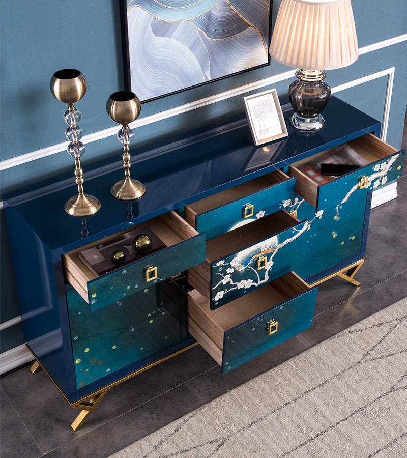 Glam Birch Birch Sideboard Credenza per scaffalature regolabili con cassetto per soggiorno