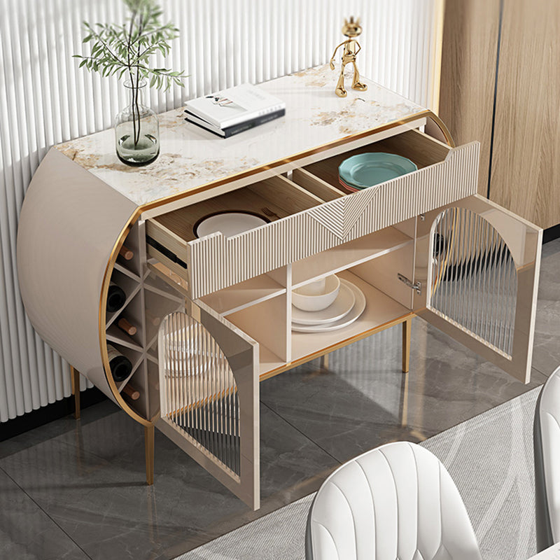 Sideboard in legno ingegnerizzato a 2 cassetto credenza in pietra bianca glam con lampada per soggiorno